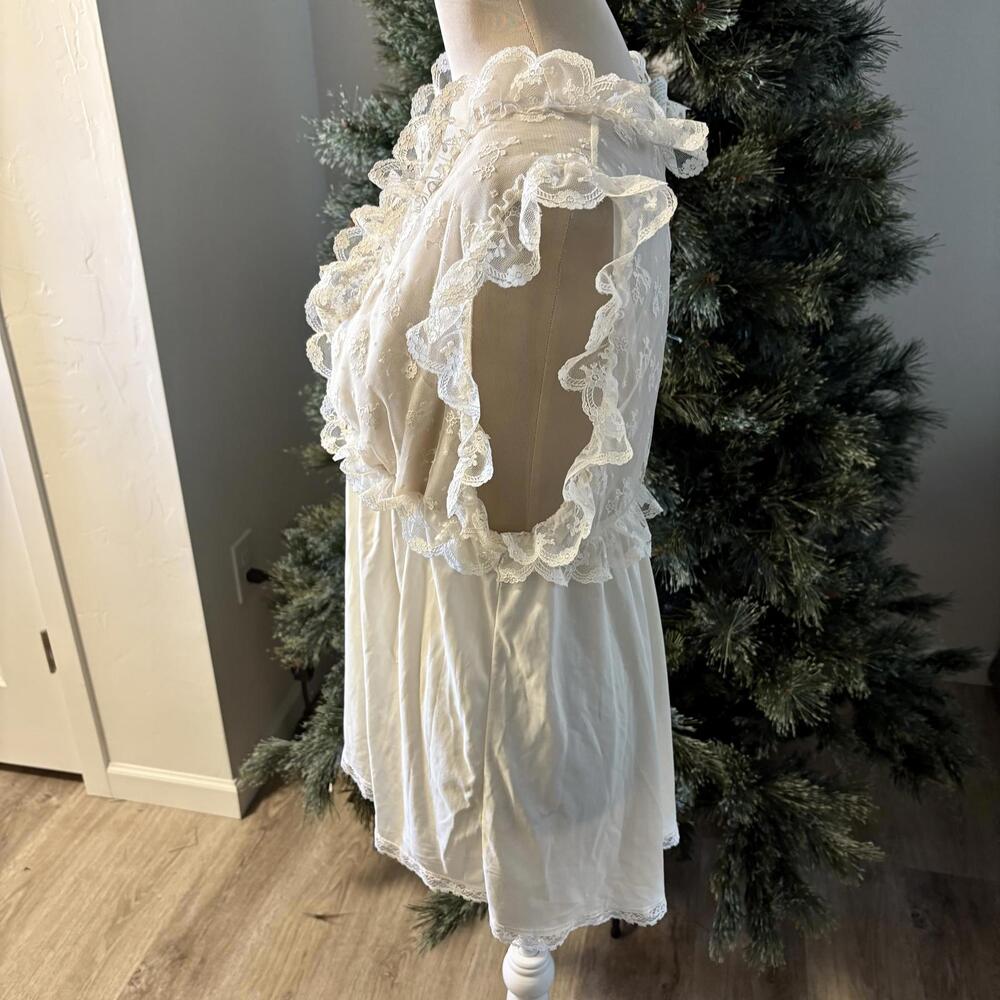 Vintage 1960's Ruffled Ivory Lace Lingerie Top Cami Chiffon - Picture 6 of 9